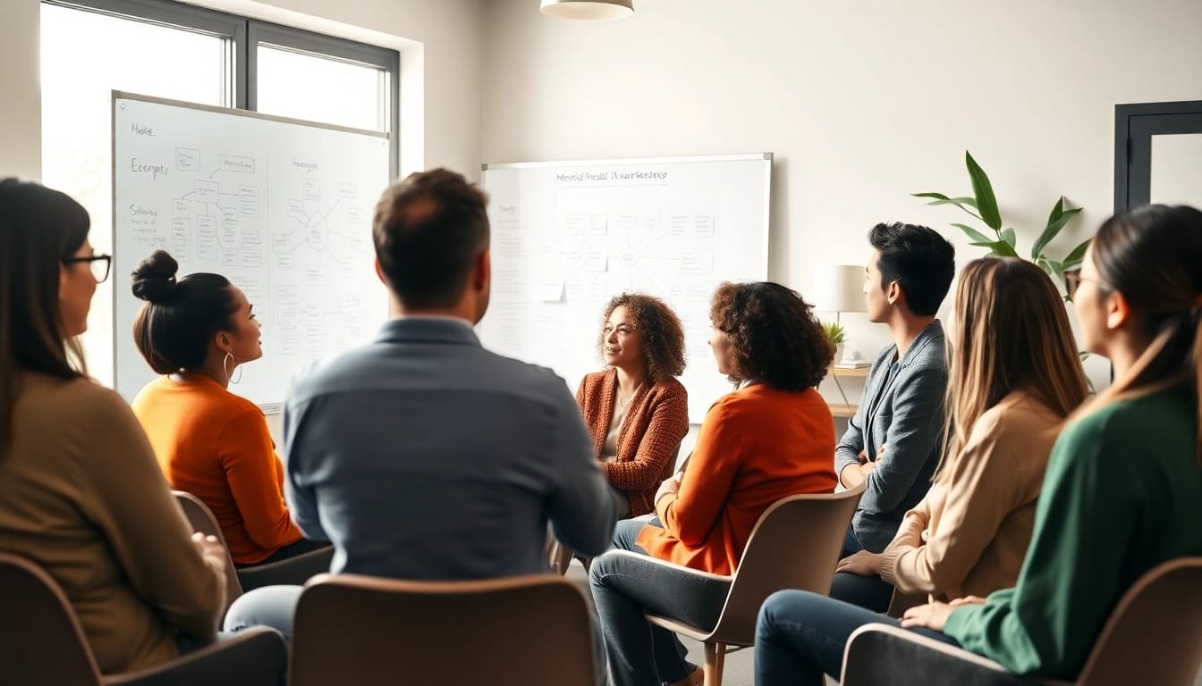 Engage in mental health awareness discussions at an interactive workshop with diverse participants.