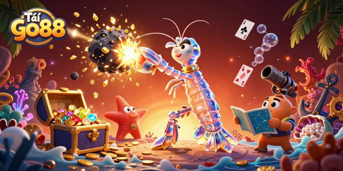 Engage with Tải go88 in vibrant 3D illustration, capturing the thrill of treasure hunting in an online casino adventure.