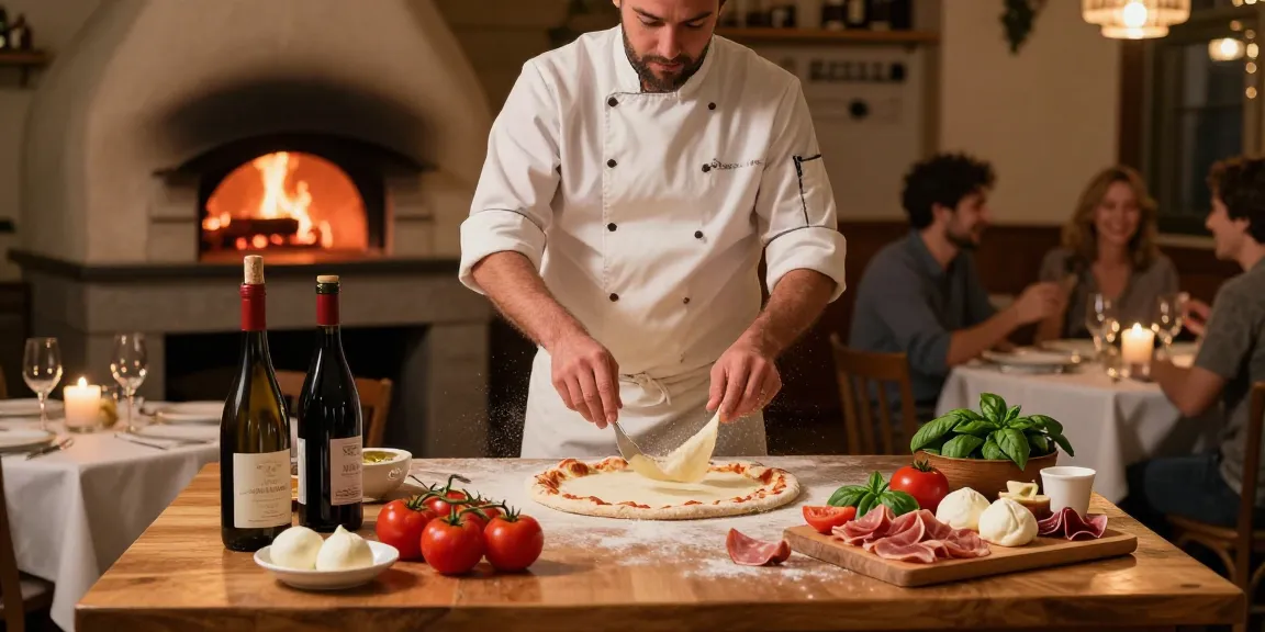 Authentic Italian pizzeria scene showcasing the chef preparing pg soft pizza with fresh ingredients in a warm, inviting atmosphere.