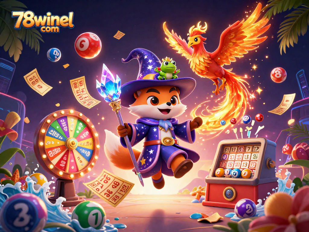 Engage in thrilling lottery excitement with vibrant elements at 78winel com, featuring bouncing balls and lucky prizes.