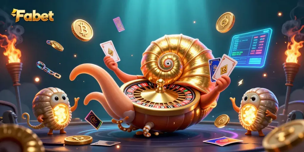 Experience Fabet's thrilling gambling action with a vibrant nautilus roulette and glowing coins.