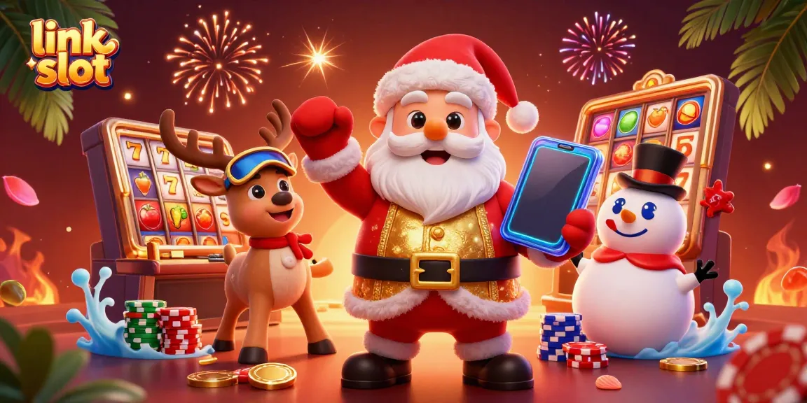 Experience the excitement of link slot with Santa and friends celebrating casino jackpots.