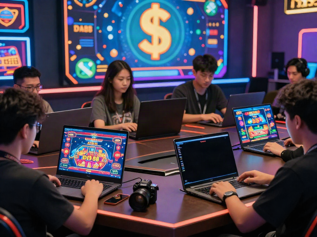 DA88 online gaming excitement with diverse players using multiple devices showcasing vibrant casino games.