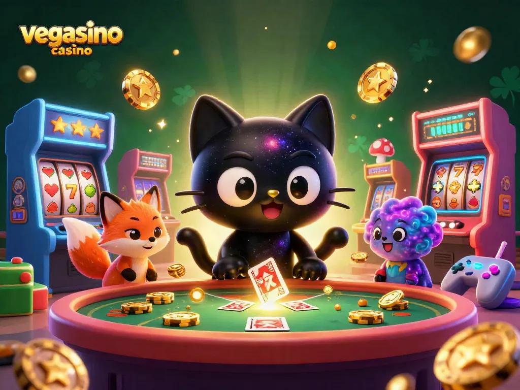 Experience the excitement of vegasino casino with a captivating cosmic scene featuring an enchanting cat and fox.