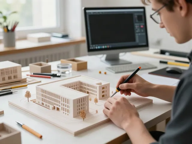 Architekturmodellbau Stuttgart: Präziser Modellbauer in der Werkstatt mit hochwertigen Materialien.