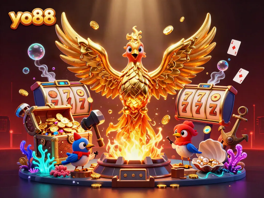 Feel the thrill of winning at yo88 with dynamic gold phoenix and vibrant casino elements.