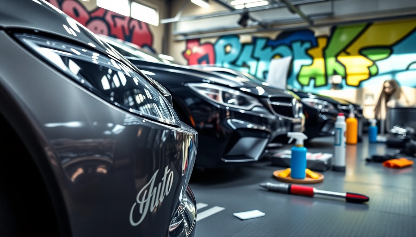 Präsentation von Auto Kufen in einer Werkstatt, die detaillierte Designs und professionelles Auto-Detailing zeigt.