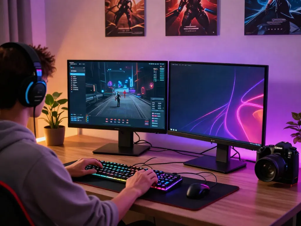 rokok88 daftar engaging gaming account setup with vivid displays and ambient lighting