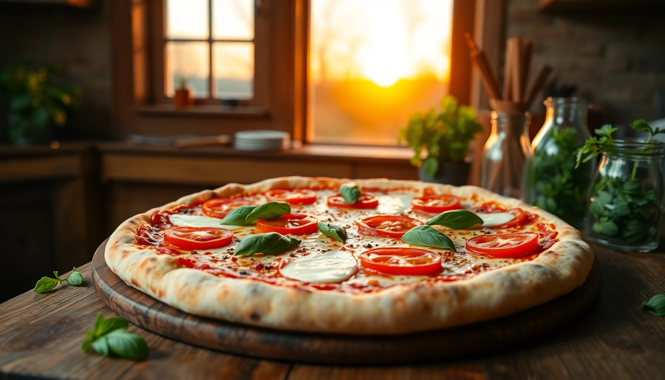 Genießen Sie eine frisch gebackene Pizza mit köstlichen Zutaten und perfektem Belag.