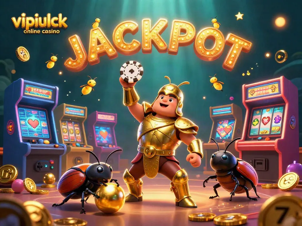 Engage with vipluck online casino through dynamic gaming elements in this vibrant illustration.