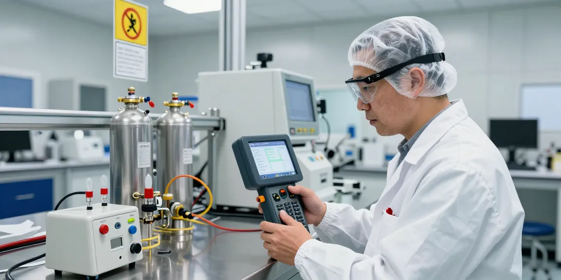 Techniker nutzt SF6 Gasdetektor in modernem Labor zur präzisen Lecksuche.