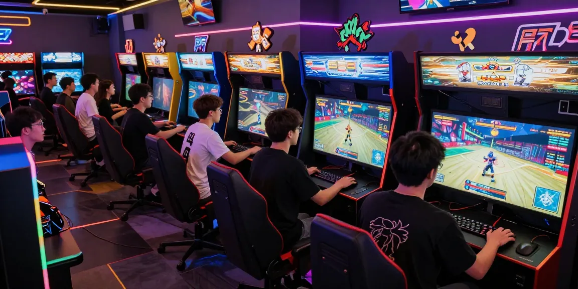 แฟนเกมกำลังสนุกกับ playme8 ในบรรยากาศของห้องเล่นเกมที่เต็มไปด้วยแสงนีออน