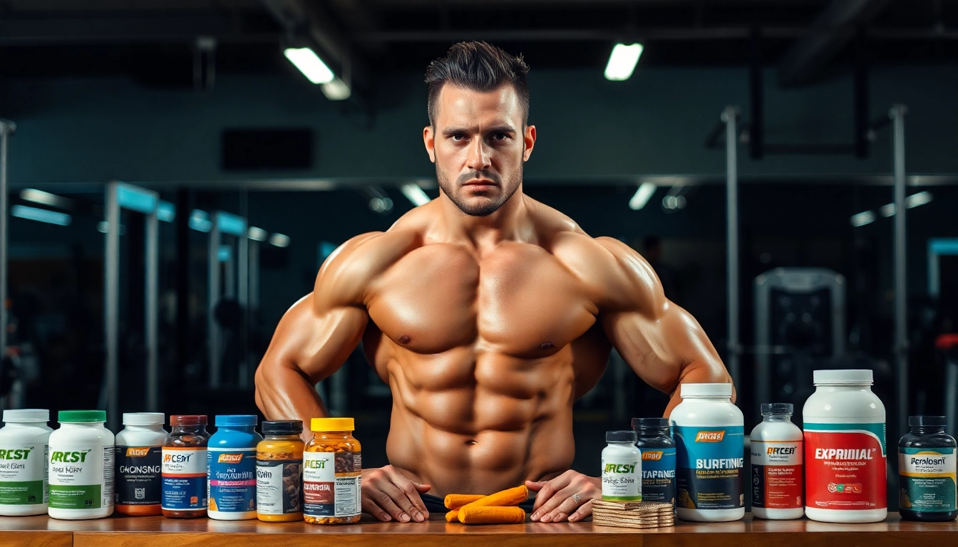Bild eines muskulösen Fitnesssportlers mit Unique Pharma Steroids im Hintergrund